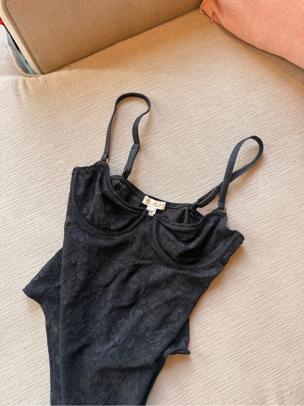 Fleur du Mal Black Lace Underwire Bandeau Bodysuit